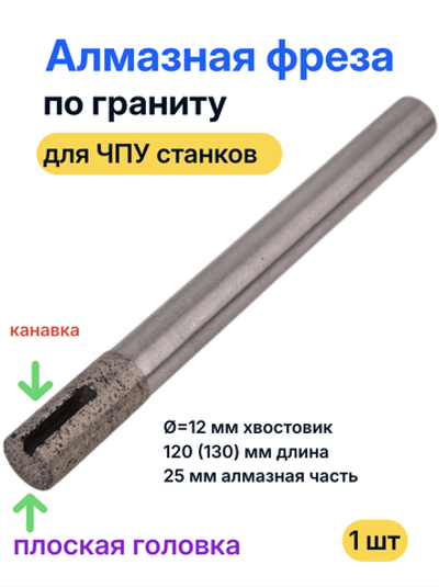 Фреза спеченная алмазная с плоской головкой для гранита 12*25*120(130)