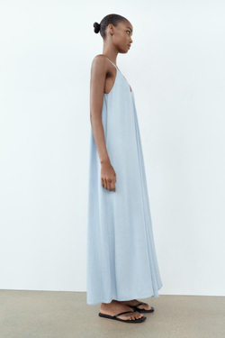 ZARA СТРУЯЩЕЕСЯ ОБЪЕМНОЕ ПЛАТЬЕ, ГОЛУБОЙ