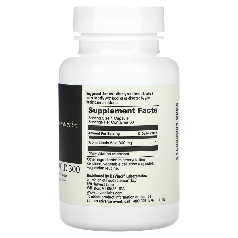 DaVinci Laboratories, Альфа-липоевая кислота 300, 300 мг, 60 капсул