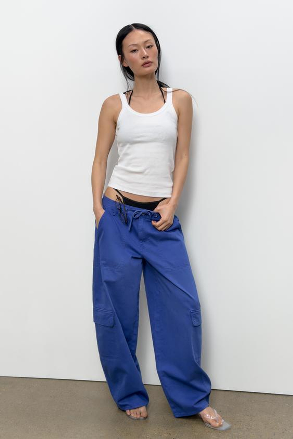 ZARA ТОП В РУБЧИК ИЗ ХЛОПКА, БЕЛЫЙ