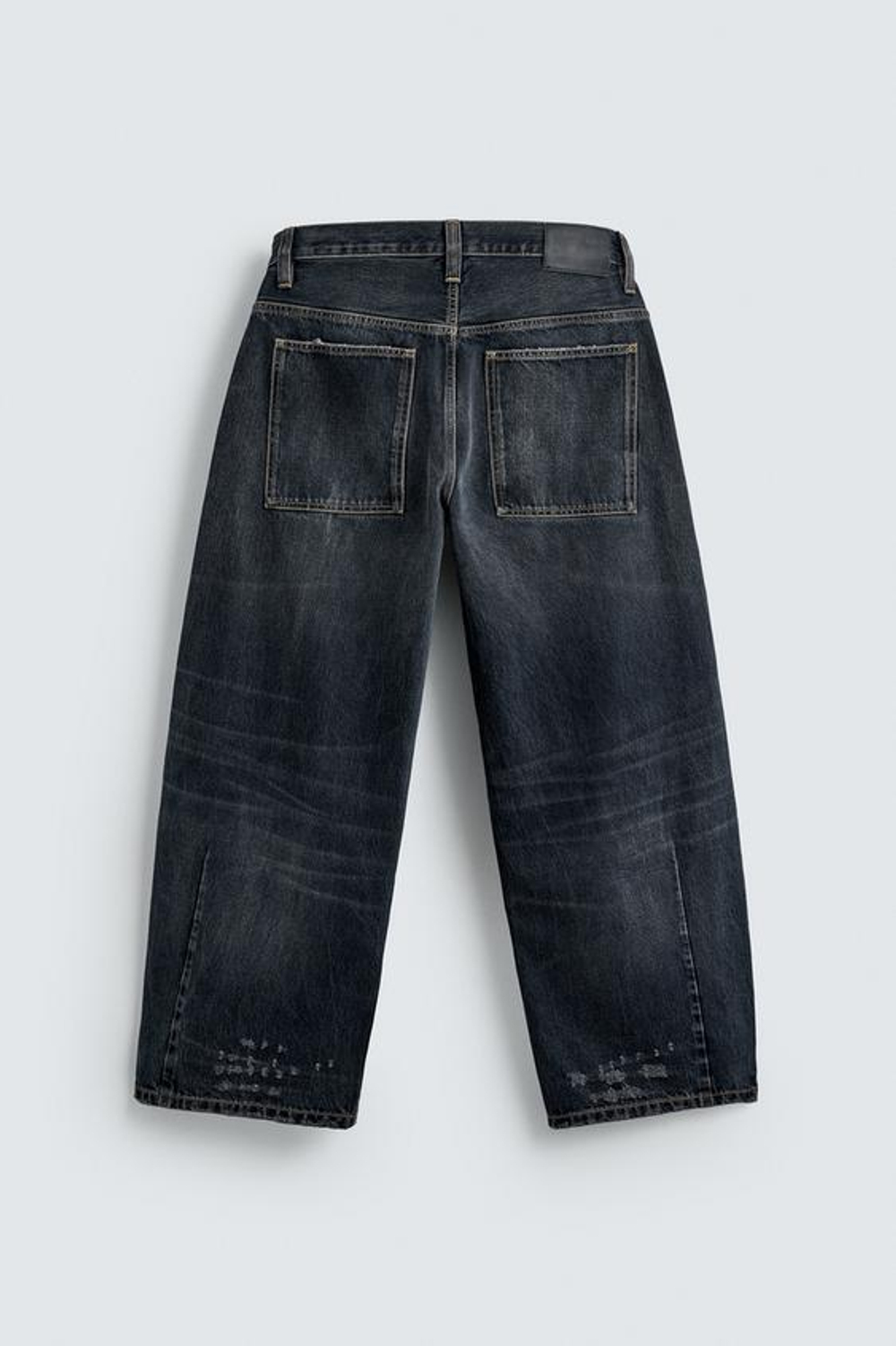 ZARA ДЖИНСЫ BALLOON FIT С ЭФФЕКТОМ ПОТЕРТОСТИ, СЕРО-СИНИЙ