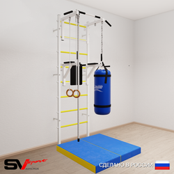 Шведская стенка Sv Sport усиленная 6747 (Турник стандарт/Брусья/Канат/Кольца/Цепь/Мешок 30кг/Мат 1м)