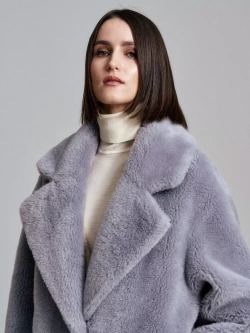 Шуба чебурашка длинная из овечьей шерсти, SilverFox (арт.S1072rm09bz)