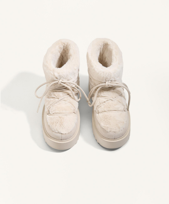 OYSHO Ботинки из искусственного меха и спилка на шнуровке, бежевый