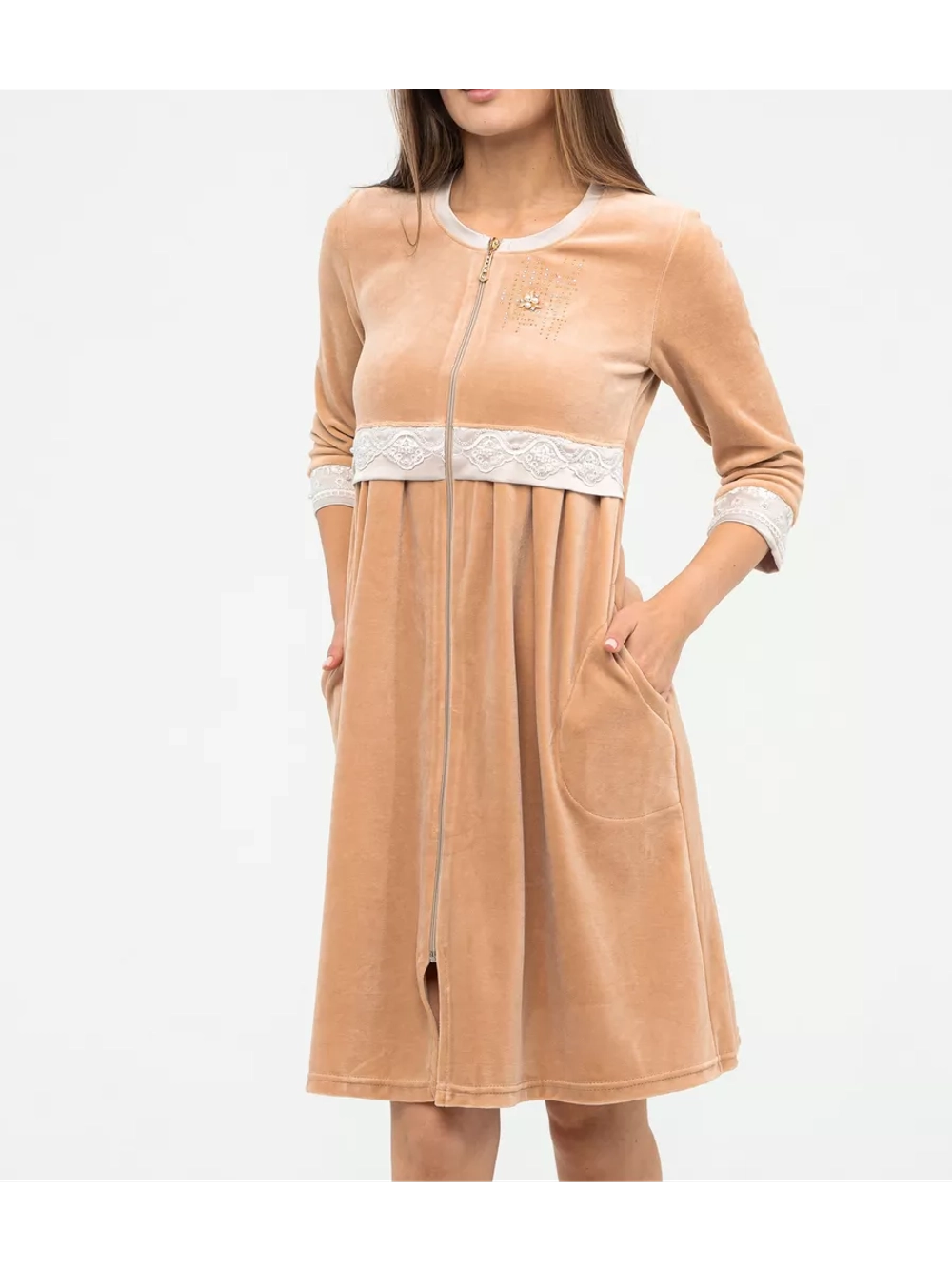 Халат велюровый на молнии для беременных