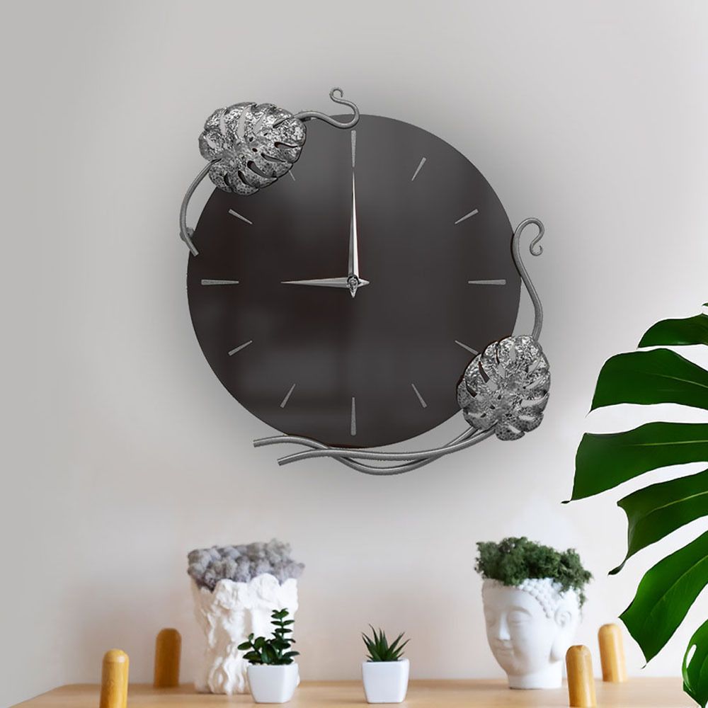 Часы настенные Monstera Deliciosa (Монстера) Колор Терпкий коричневый Сильвер