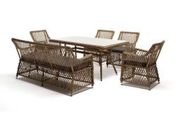 "Катания" обеденная группа плетеная на 6 персон, цвет соломенный