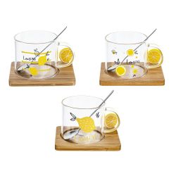 GAEM Кружка с ложкой на деревянной подставке, 300 мл, L12 W9,5 H8,5 см, 3в.