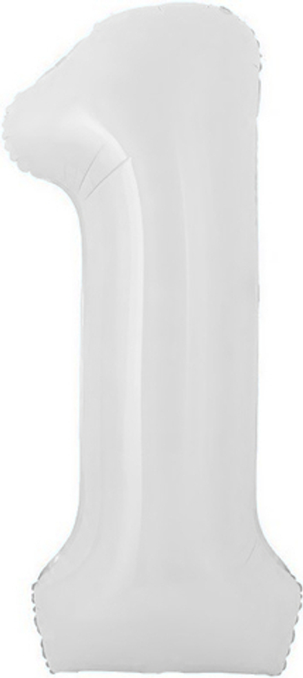 Шар с клапаном (16''/41 см) Мини-цифра, 1, Белый, 1 шт.