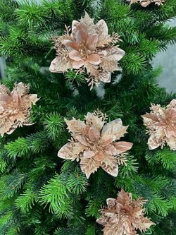 Набор новогодних цветов на ёлку 8шт медные (6972)