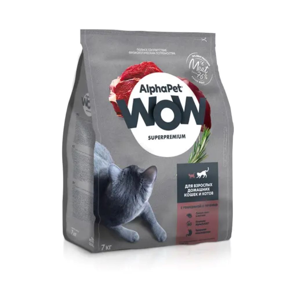 Сухой корм ALPHAPET WOW для кошек c говядиной и печенью - 7 кг