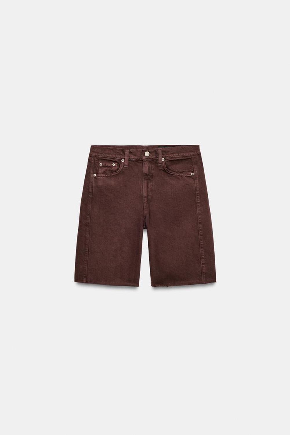 ZARA ДЖИНСОВЫЕ ШОРТЫ RELAXED СО СРЕДНЕЙ ПОСАДКОЙ — ZW COLLECTION, ТЕМНО-ГРАНАТОВЫЙ