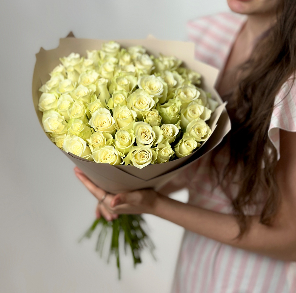 Flower bouquet of 51 white Kenyan roses