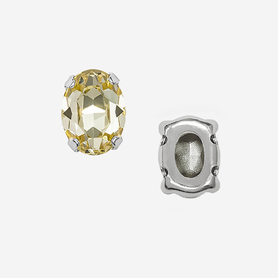 Кристалл Овал (Oval Fancy Stone) в цапах, оттенок "Лимонад"/"Jonquel", 8*6мм, родирование