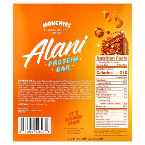 Alani Nu, протеиновый батончик, Munchies, 12 батончиков по 50 г (1,76 унции)