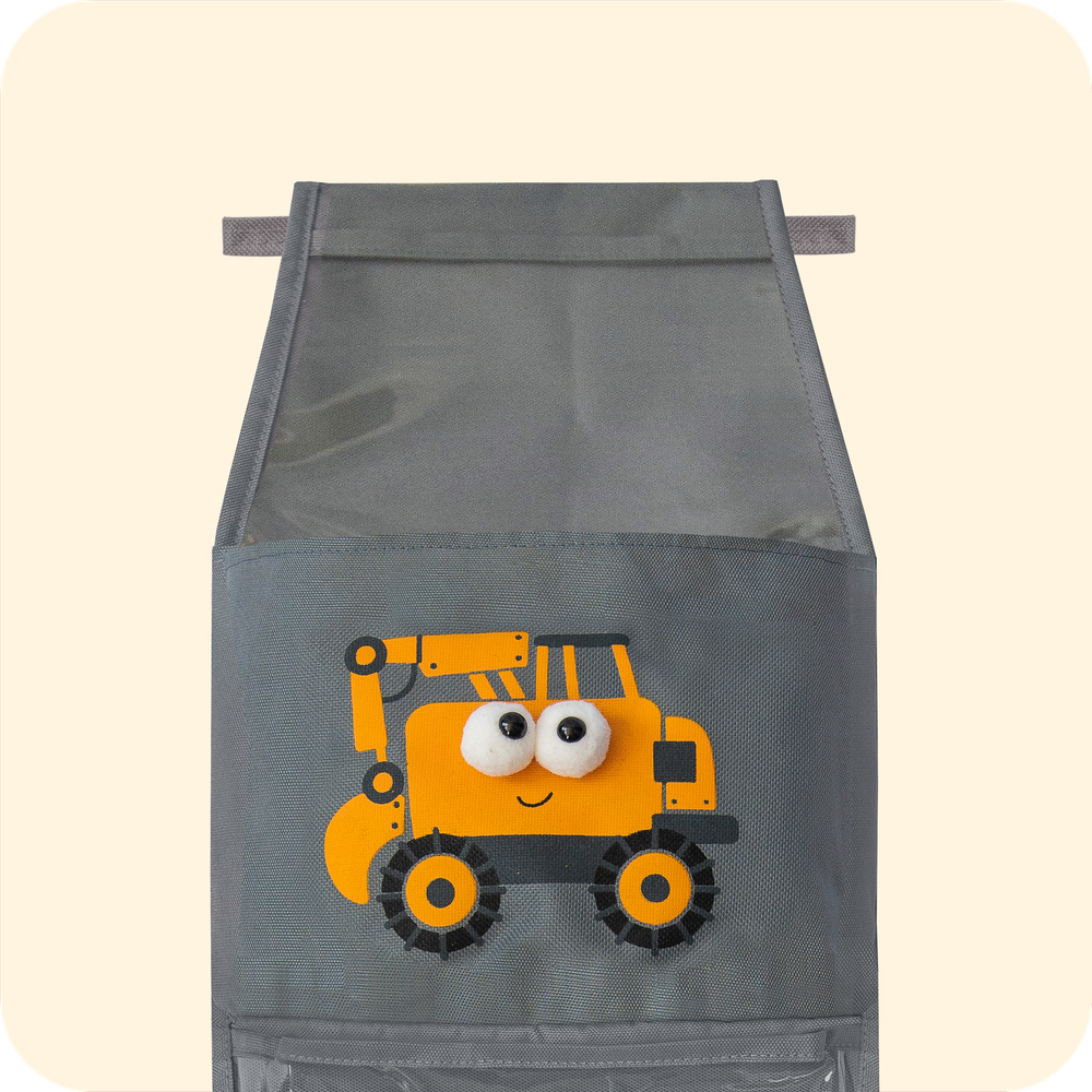 Кармашки для детского сада, на липучке. Экскаватор с глазками-помпонами