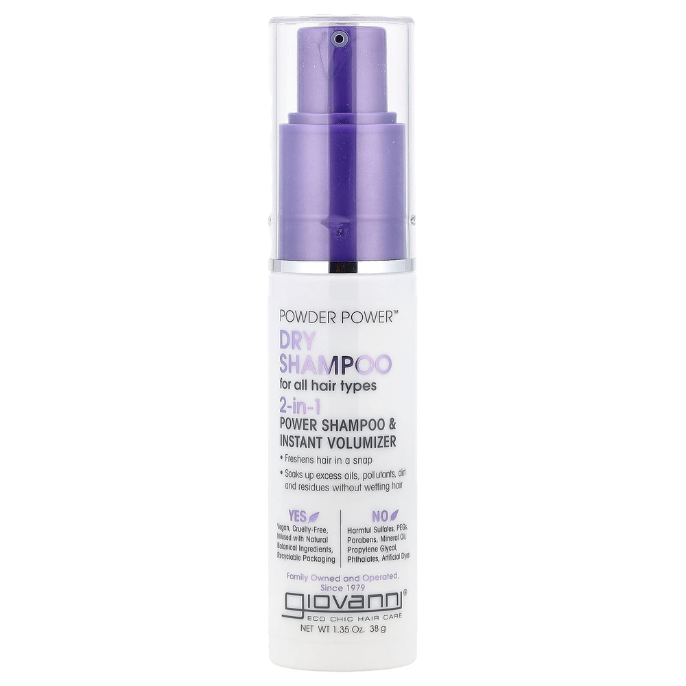 Giovanni, Сухой шампунь Powder Power ™, шампунь для интенсивного действия и мгновенное средство для увеличения объема 2 в 1, для всех типов волос, 38 г (1,35 унции)