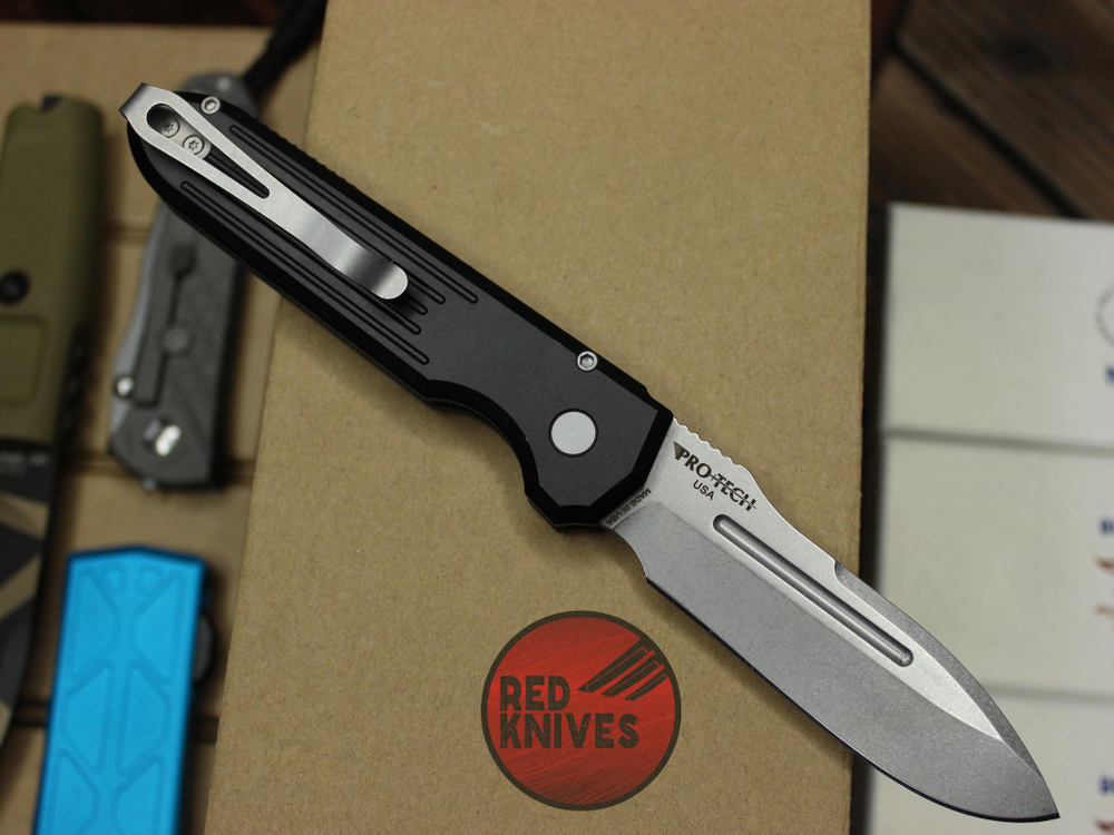 Нож Pro-Tech PDW Invictus Black - черная рукоять, красная кнопка