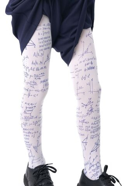 Белые детские колготки с принтом в виде формул, вычислений и схем (Размер: 116-138) (Цвет: белый)