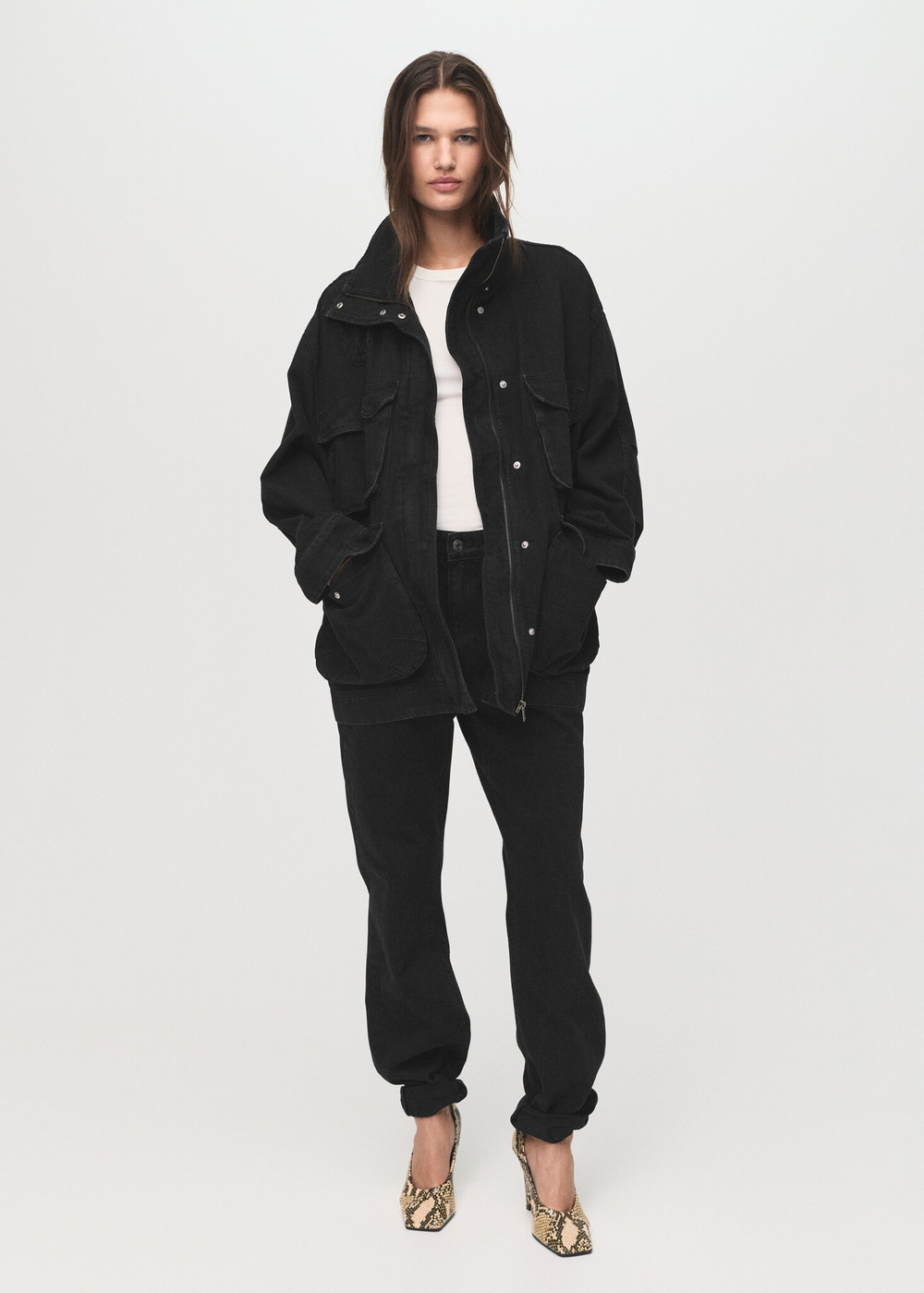 MANGO Джинсовая парка с карманами, черный