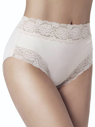 Высокие трусики-слипы с широкой кружевной оторочкой Dolce Micro (Размер: M) (Цвет: телесный)