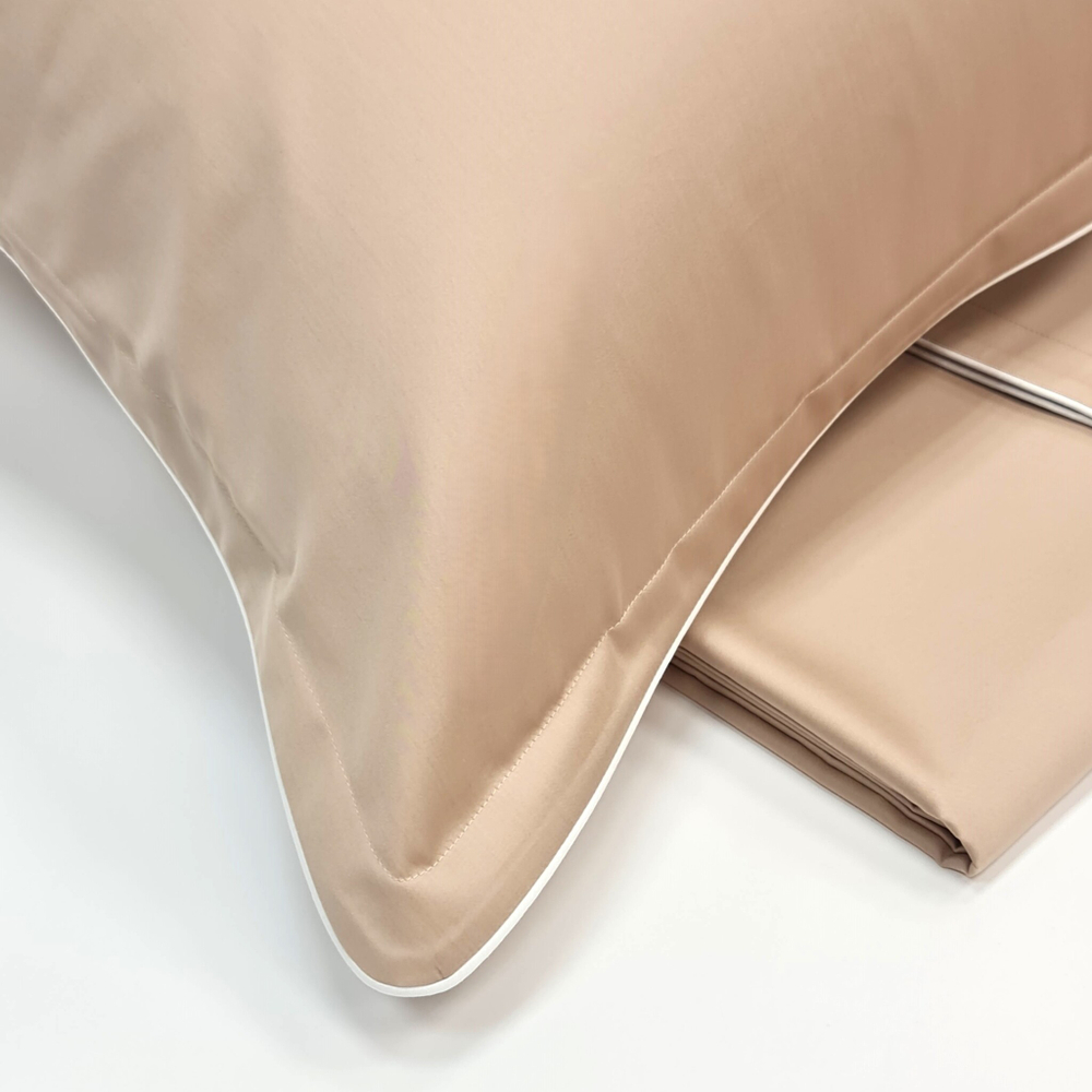 Постельное белье 2 спальное евро Сlaire&Caroll Lune+ бежевое с белым кантом