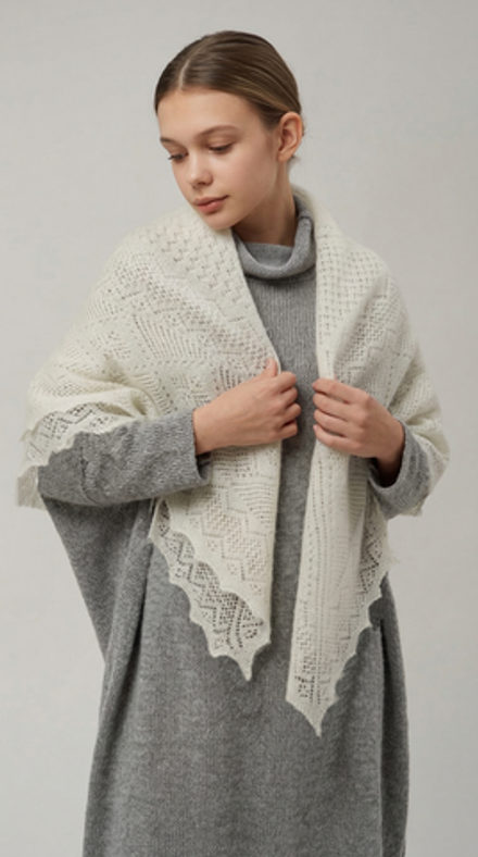 Оренбургский пуховый платок П4-120-02 экрю