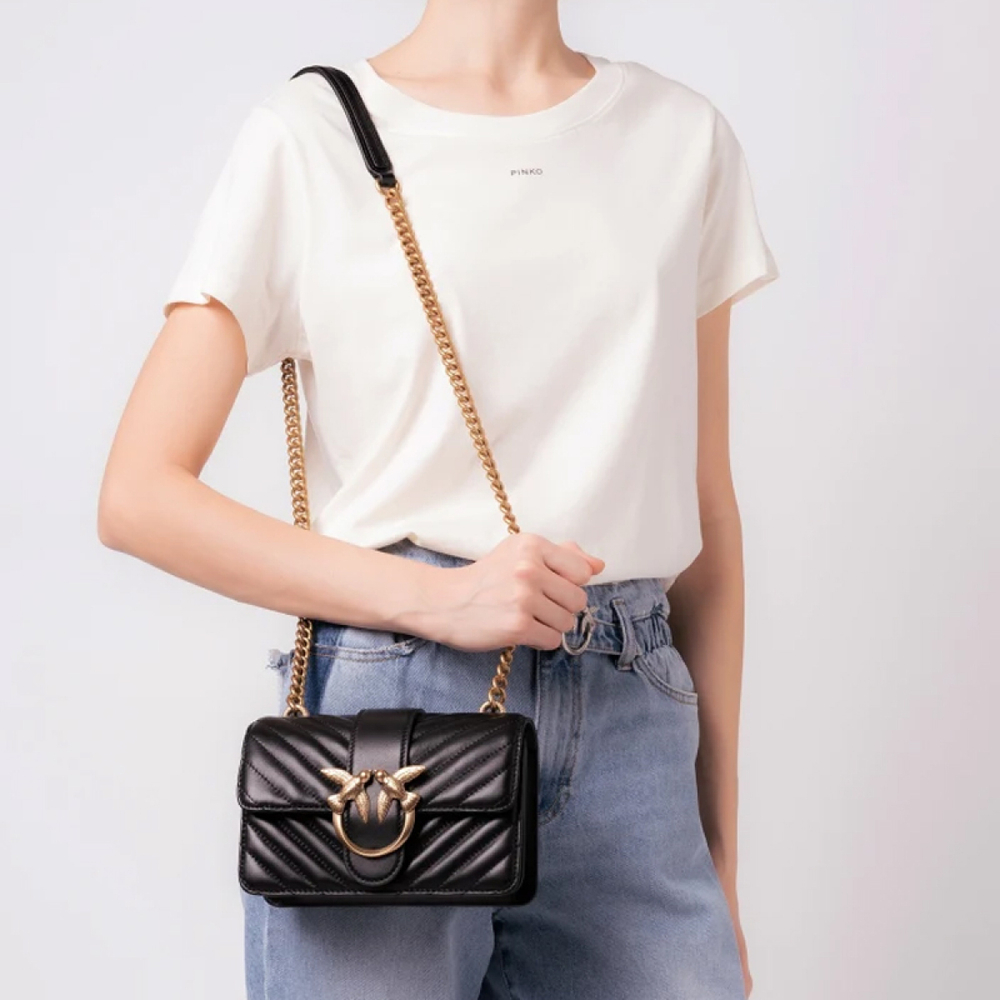 Сумка Pinko Quilt 22 Spring and Summer Fashion Casual Quilted Lambskin Chain Bag Shoulder Messenger Bag Mini Black gold, 1P22JQ-Y7SQ-Z99Q