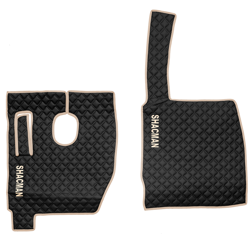 Ковры SHACMAN F3000 (экокожа, черный, бежевый кант, бежевая вышивка)