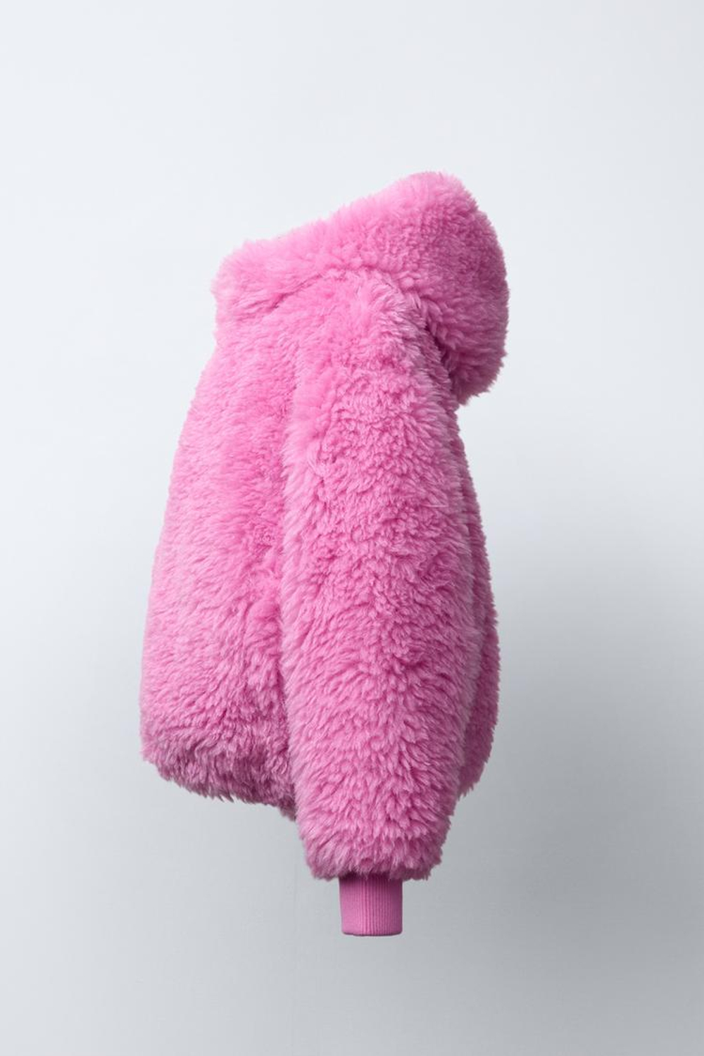 ZARA КУРТКА ИЗ ИСКУССТВЕННОГО МЕХА С КАПЮШОНОМ, РОЗОВЫЙ