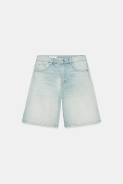 ZARA ДЖИНСОВЫЕ ШОРТЫ TRF BAGGY СО СРЕДНЕЙ ПОСАДКОЙ, ГОЛУБОЙ