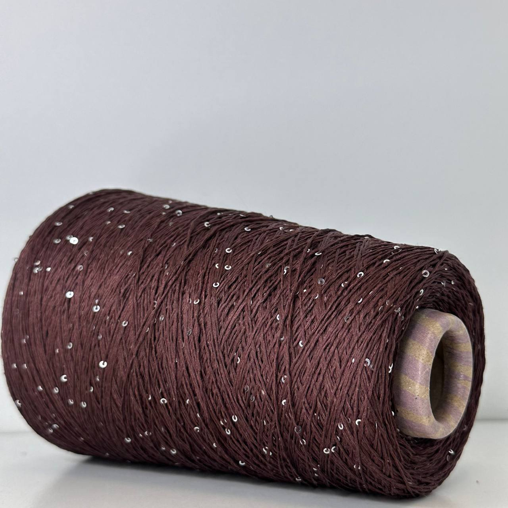 LINETTE PAILLETES - 80% лен, 20% п/а, микропайетки 2мм, ; 450м\100гр; цвет: «шоколад с нотками бордо», пайетки серебро