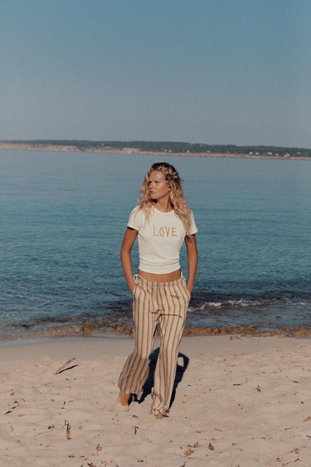 ZARA ЛЕГКИЕ БРЮКИ В ПОЛОСКУ, БЕЖЕВО-КОРИЧНЕВЫЙ