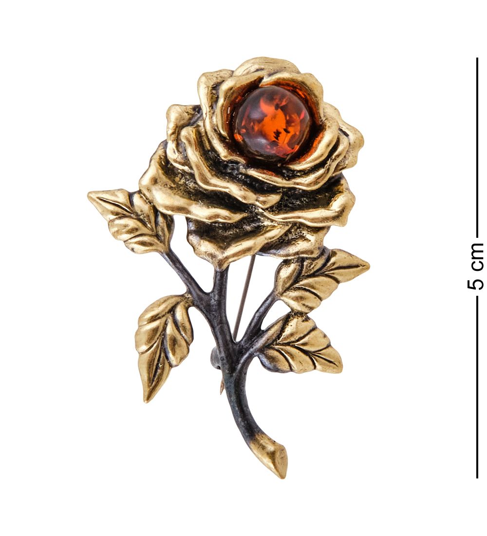 AM-3620 Брошь «Роза бутон Черная магия « (латунь, янтарь)