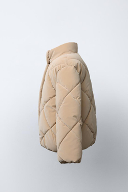 ZARA СТЕГАНАЯ КУРТКА ИЗ ПРОРЕЗИНЕННОЙ ТКАНИ, МЯГКИЙ КАШТАНОВЫЙ