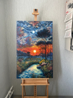 Картина маслом на холсте "Солнце и Луна" 70х110 см. Деревянный подрамник. Художник Наталия Осадчук