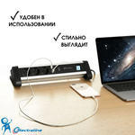 Удлинитель сетевой с выключателем и USB (A и C) настольный с креплением, 2 метра с заземлением, черный алюминиевый корпус
