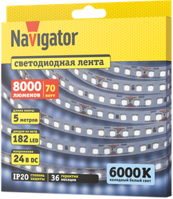 СД Лента Navigator 95 298 NLS-2835CW182-14-IP20-24V 5м
