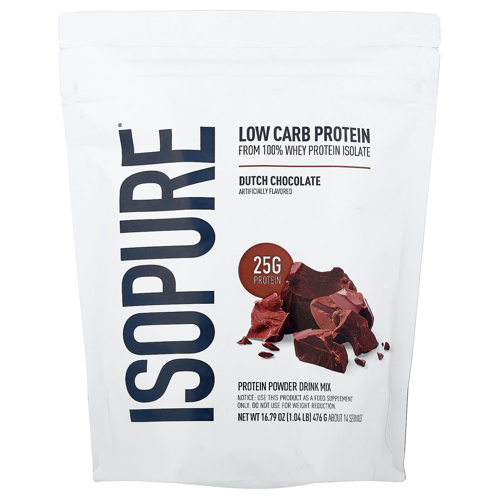 Isopure, Протеиновый порошок с низким содержанием углеводов, голландский шоколад, 1 фунт (454 г)