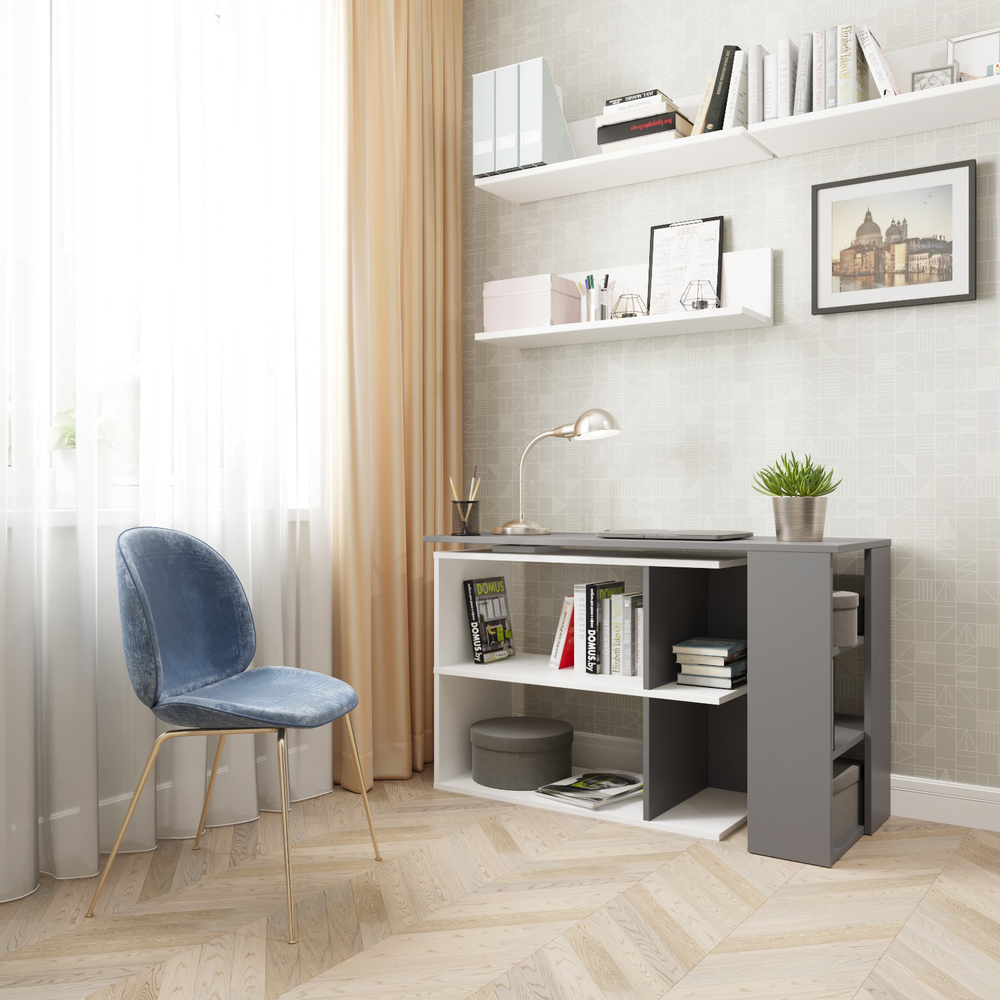 Угловой поворотный стол ДОМУС СТР08 белый/красный (левый), 135х50 см