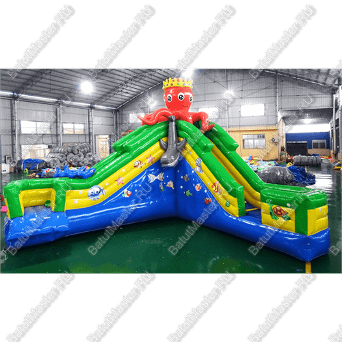 Надувной водный батут с бассейном «Король осьминогов» 8*8*5 м