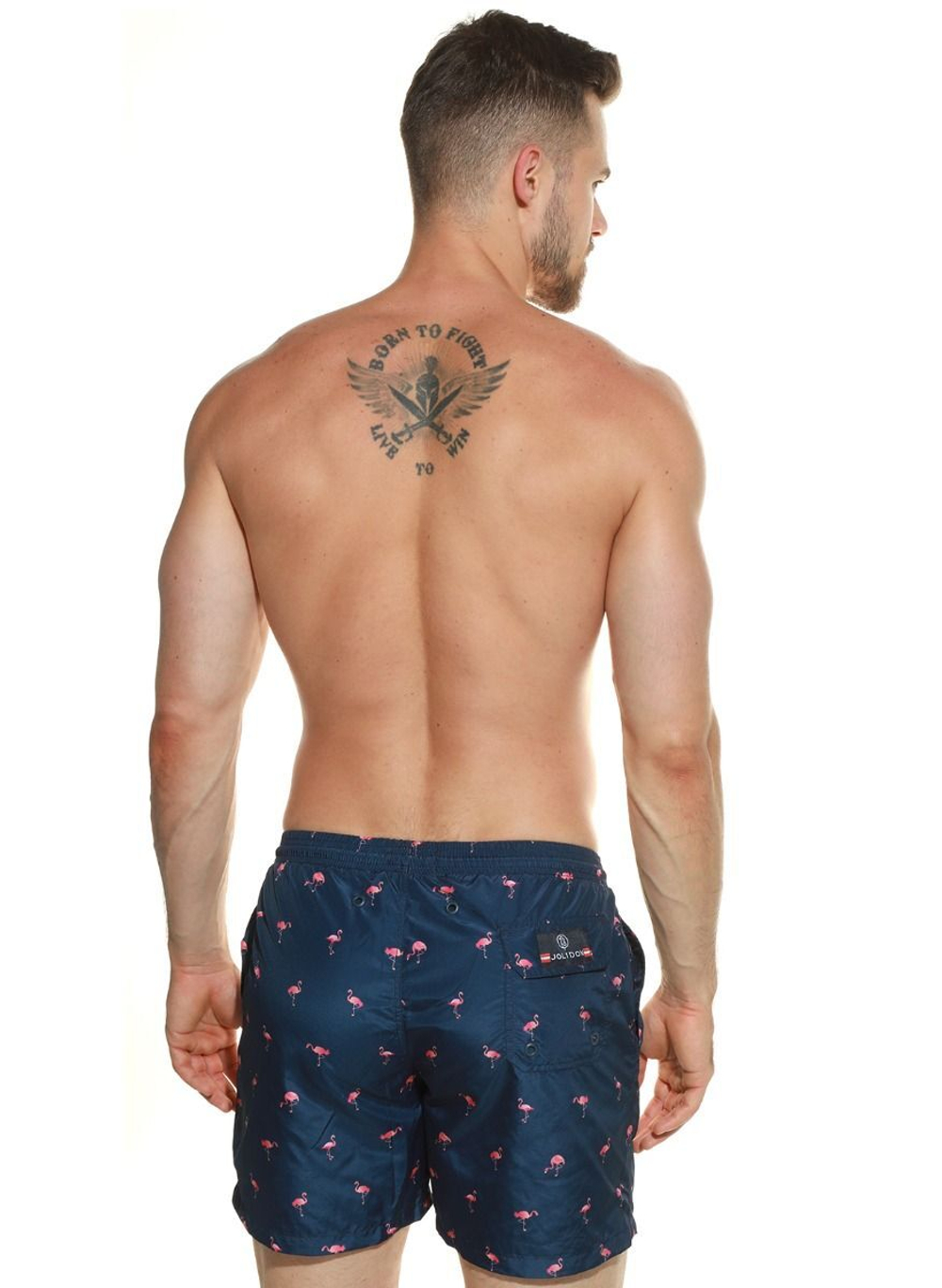 Мужские пляжные шорты с принтом в виде фламинго (Размер: M) (Цвет: темно-синий)