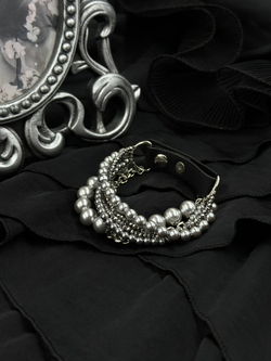 Браслет "Glam" из серого жемчуга, венецианского стекла и гематита, застежка из натур. кожи