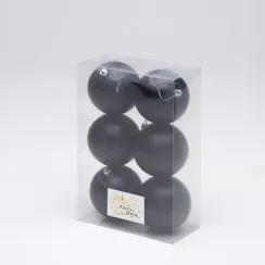 Набор пластиковых шаров Анет 80 мм., черный матовый, 6 шт., ЕлкиТорг (150305)