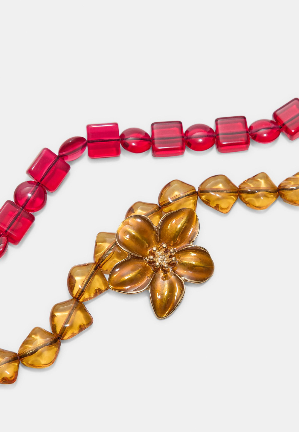 STRADIVARIUS Комплект из 2 ожерелий из бусин и цветов, горчичный