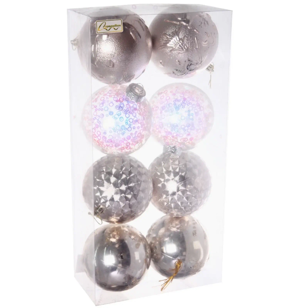 Новогодние шары «Сказочное королевство» 10 см (набор 8 шт), Шампань