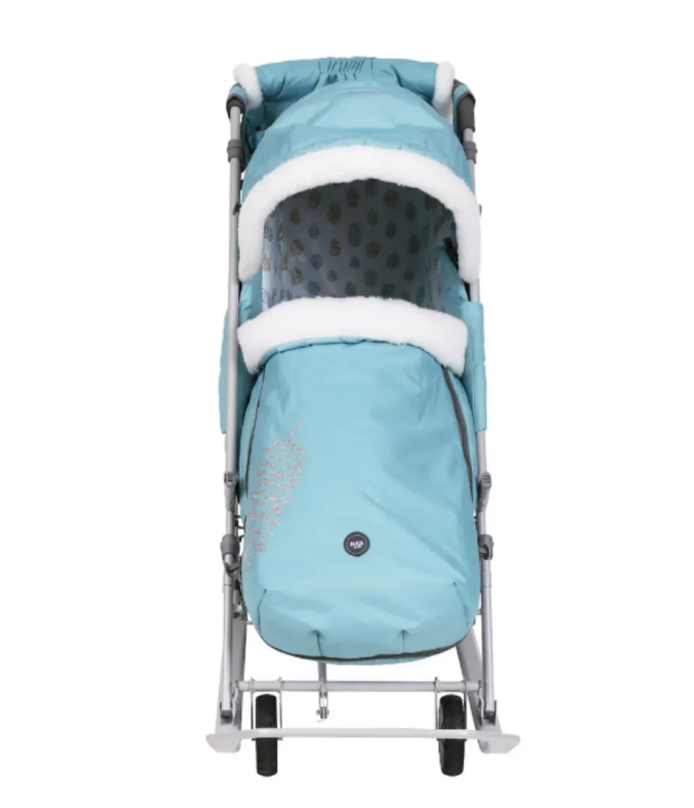 Санки-коляска Ника НД7-5К/МТ мятный с шишкой (серый каркас)