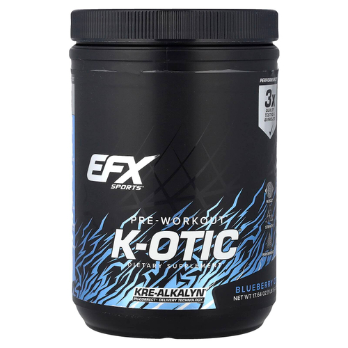 EFX Sports, предтренировочный комплекс K-otic®, со вкусом голубики, 500 г (1 фунт, 1,64 унции)