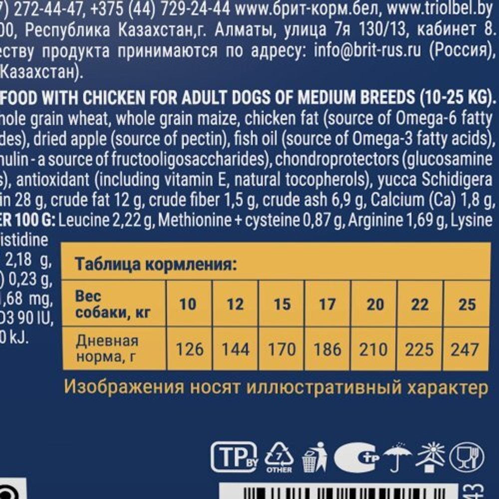 Сухой корм для собак BRIT PREMIUM с курицей для собак средних пород 10–25кг "Dog Adult Medium", 1кг