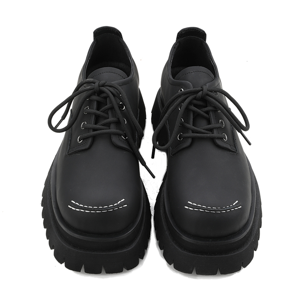 HANQIAORIJI Le Collection Cow Split Leather Casual Shoes 6.5cm Unisex Black